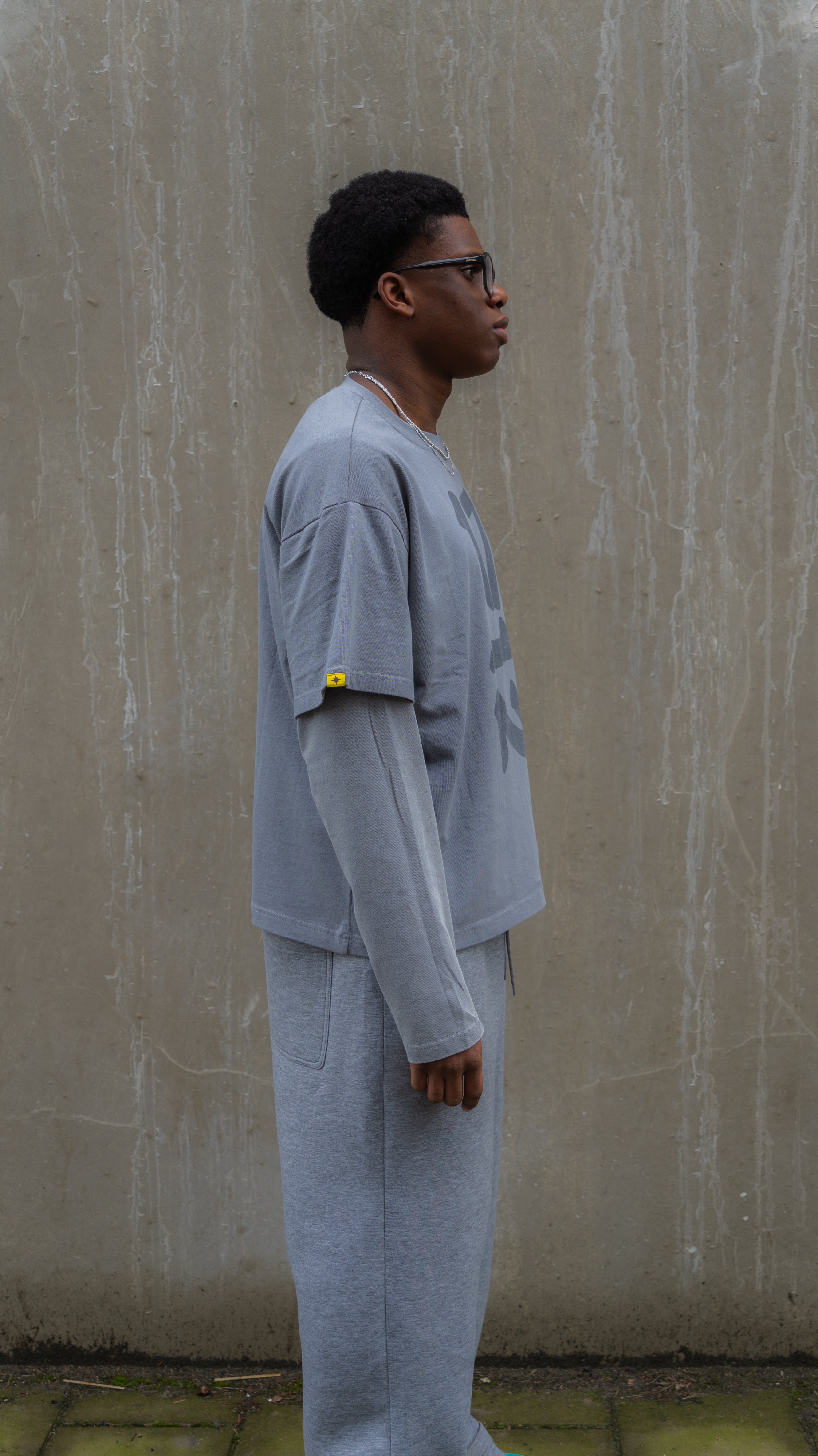 STONE GREY DOUBLE SLEEVE TEE