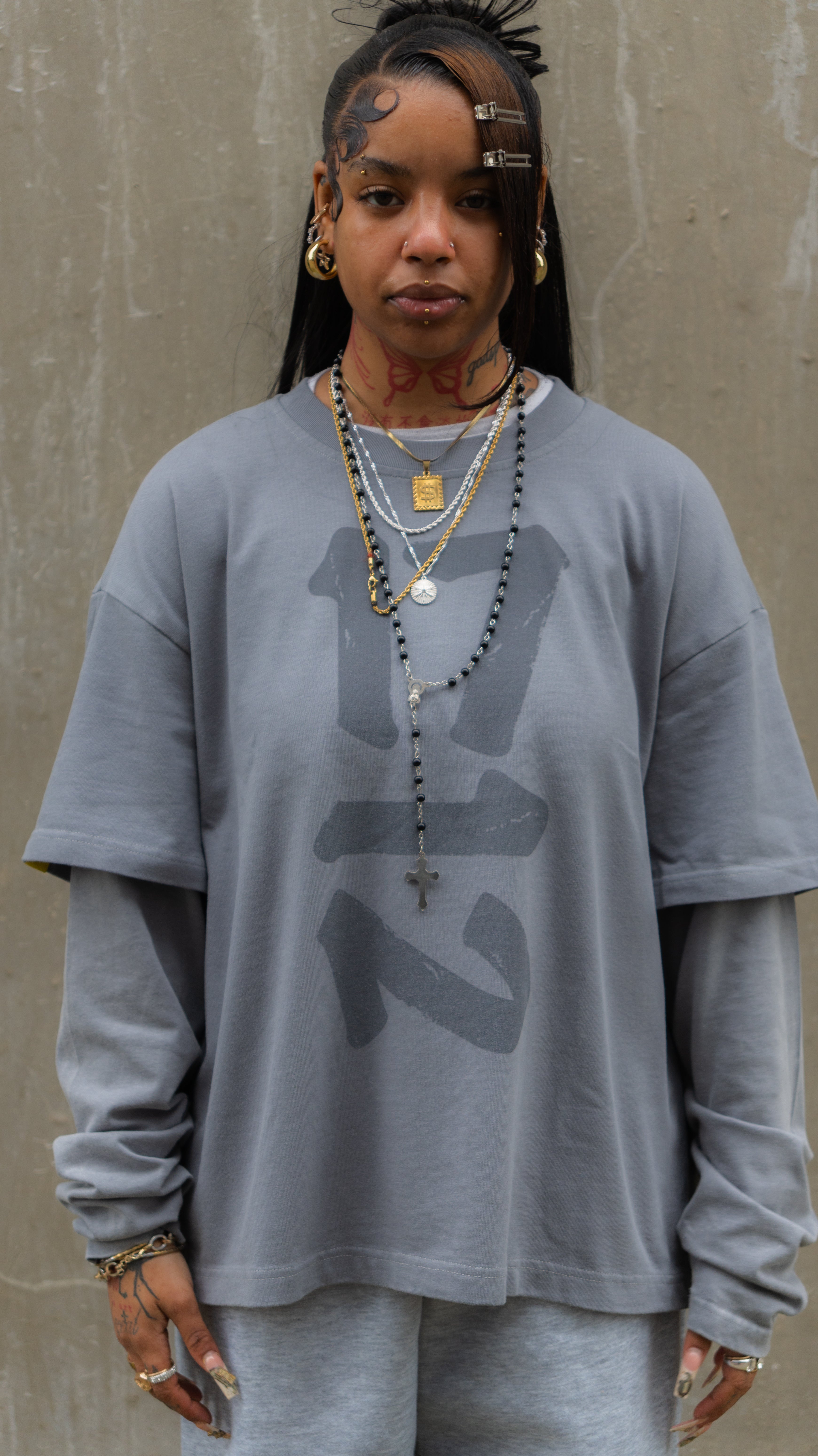STONE GREY DOUBLE SLEEVE TEE